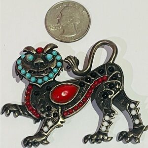 Vintage Chinese Guardian Foo Dog/Lion Brooch and Pendant